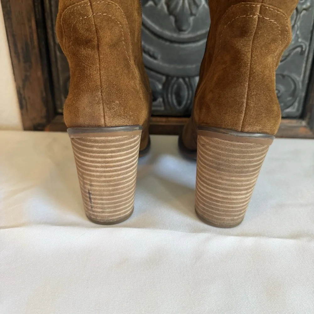 Franco Sarto Elnora Tall Suede Over The Knee Boots Brown Boho Fringe Tassel Sz 9